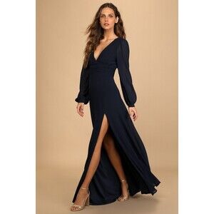 NWT Lulus Love You So Navy Long Sleeve Maxi Dress Blue - Size M